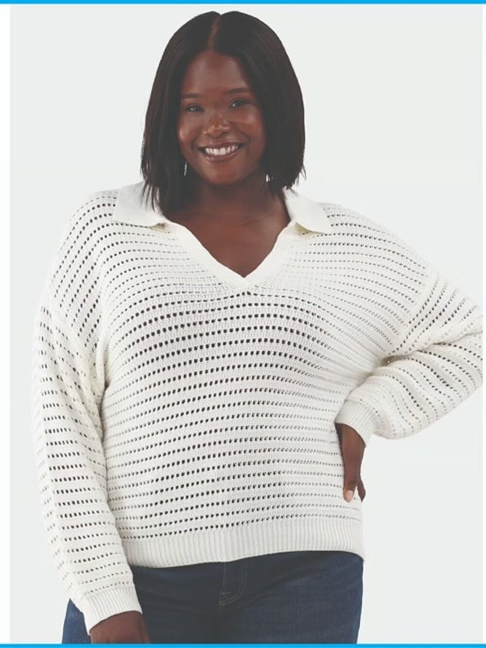 Terra & Sky Plus Size 4X Open Stitch Sweater Collared Knit